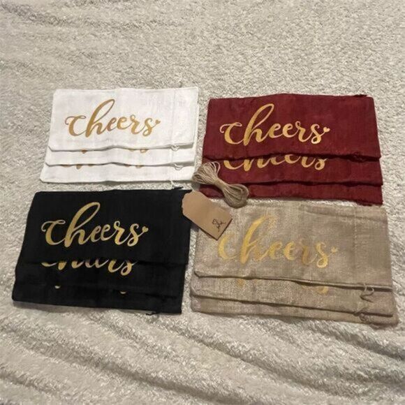 12 Cheers Themed Burlap Wine Gift Bags & Gift Tags Set - Multicolor - Picture 1 of 9